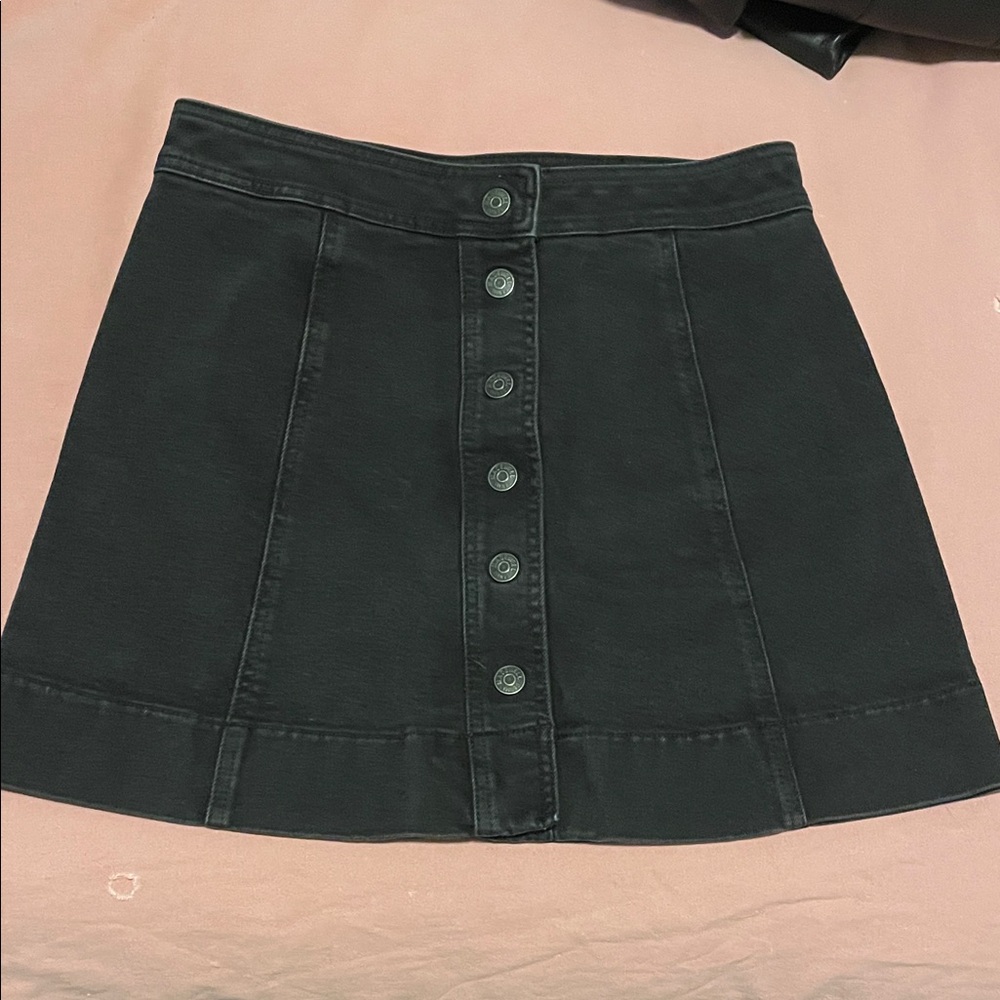 Madewell Button Up Black Denim Skirt